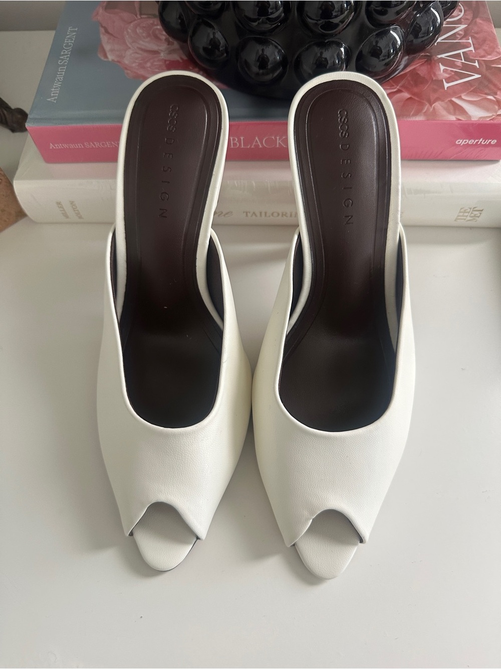 ASOS White Peep-Toe Slip-On Mules